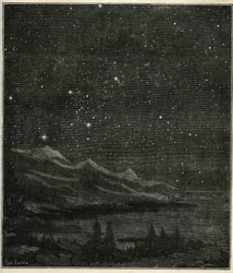 Uma noite estrelada perfeita para observar o céu. Gravura de "Les étoiles et les autres curiosites du ciel" do Camille Flammarion.