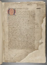 Uma transcrição, em três mãos, das obras filosóficas de Marcus Tullius Cicero aparentemente tirada da editio romana de 1471, com marginalia na mão de Archibald Whitelaw e outros, c.1480 (tinta sobre pergaminho)