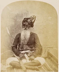 Akalee, um devoto Sikh de Lahore, nº 225 de "Faces of India", pub. 1872 (foto sépia)