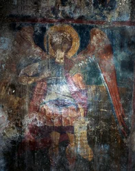 Anjo, afresco na igreja bizantina de Agios Constantinos e Agia Eleni, Voukolies, Creta, Grécia (foto)