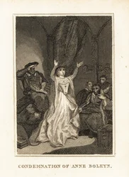 Ana Bolena acusada de adultério por Henrique VIII em 1536. 1836 (gravura)
