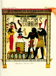 A apoteose de um faraó: O Rei Seti I encontra os deuses Osíris e Horus descobertos em Tebas por Giovanni Battista Belzoni