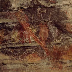 Austrália, Território do Norte, Terra de Arnhem, Parque Nacional de Kakadu, Ubirr Rock, pinturas rupestres aborígenes
