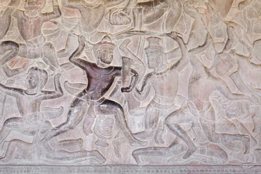 Relevos de base na galeria oriental de Angkor wat, Camboja