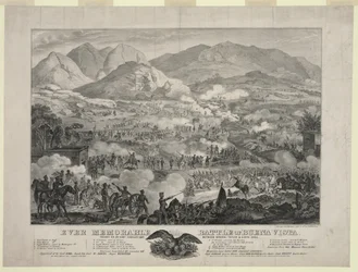 Batalha de Buena Vista também conhecida como Batalha de Angostura, as tropas do General Zachary Taylor forçando o retiro do General Antonio Lopez de Santa Anna, 23 de fevereiro