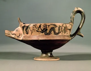 Kyathos Boeotianos de figuras negras do grupo Boeotian Dancers, c.575-550 BC (cerâmica)