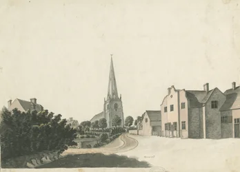 Escola de gramática de Brewood: desenho de caneta colorida, nd [ 19th cent]