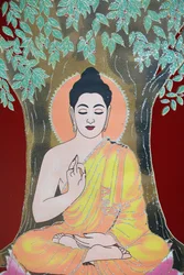 Buda a dar uma bênção. Thangka, Kathmandu, Nepal