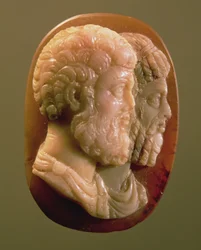 Cameo representando Marcus Aurelius (121-180) e Lucius Verus (130-169) Romano (onyx)
