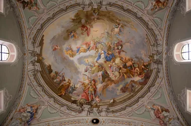 Pintura de tecto, fotografia de interior, Igreja Paroquial Católica de São Jorge, Neustift, Vale do Stubai, Tirol, Áustria, Europa (foto)