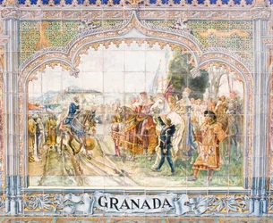 Azulejos na Plaza de España representando o Rei Boabdil (mosaico)