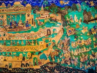 Pátio Chittra Shala com pinturas finas virtuosas, Taragarh Fort, Bundi, Bundi, Rajasthan, Índia, Ásia (foto)