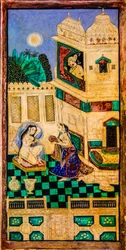 Pátio Chittra Shala com pinturas finas virtuosas, Taragarh Fort, Bundi, Bundi, Rajasthan, Índia, Ásia (foto)