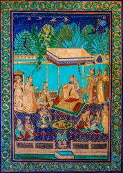 Pátio Chittra Shala com pinturas finas virtuosas, Taragarh Fort, Bundi, Bundi, Rajasthan, Índia, Ásia (foto)