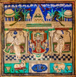 Pátio Chittra Shala com pinturas finas virtuosas, Taragarh Fort, Bundi, Bundi, Rajasthan, Índia, Ásia (foto)