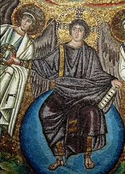Cristo e os anjos, detalhe de cima da abside, século VI (mosaico)