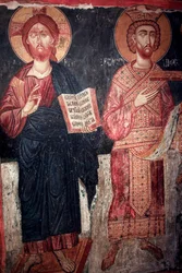 Cristo com São Constantino Timios Stavros tou Igreja de Agiasmati, Santa Cruz de Agiasmati Chipre Século XV Igrejas pintadas UNESCO site Troodos, Chipre