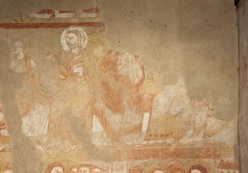Igreja (Église Saint-Martin). Interior. Quadros de parede (fresco). Parede oeste da nave. Pormenor. Apóstolos. Século XII.
