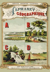Capa: A: arquipélago, B: Bois de Boulogne, C: cascata, D: dique - Gravura tirada do alfabeto geográfico. Guerin-Muller et Cie, editeurs, Paris