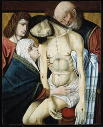 Descendência cruzada. Pintura anónima da escola espanhola (óleo sobre tela)