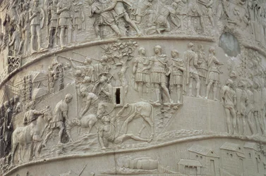 Vida Diária num Acampamento Romano, da Coluna de Trajano, século II d.C. (pedra esculpida) (detalhe)