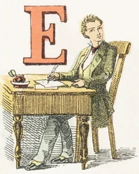 E - Ecrivain - Alfabeto Infantil, Edições Gordinne 1920 (gravura)