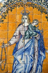 Museu de Évora. Azulejos. São Domingos recebendo o Terço da Virgem. Portugal.