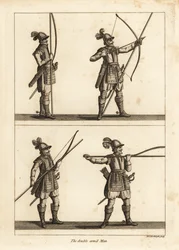 Exercício do homem de dois braços com arco e lúcio