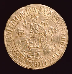 Forte de Carlos de França, Duque de Aquitânia (1433-77) (anverso) mostrando o duque lutando com um leão, Struck em Bordeaux