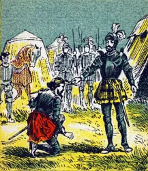 François I arma cavaleiro por Bayard em 15 de setembro
