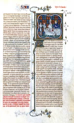 O rei francês Luís, o Gago (846-879), encontra-se com o papa João VIII para a sua coroação em 877, iluminura das «Grandes Chroniques de France de Charles V», c. 1375-1380