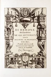 Frontispício de "Os autómatos" de Heron de Alexandria (século I) 1589