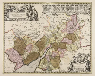 Glocestria ducatus cum Monumethensi comitatu  Condado de Glocester amp; Condado de Monmouth