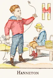 H: Escaravelho-de-maio - gravura extraída de «Alfabeto dos jogos», cerca de 1890