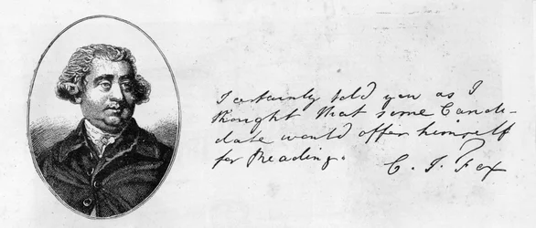 Caligrafia e assinatura de Charles James Fox (caneta e tinta sobre papel)