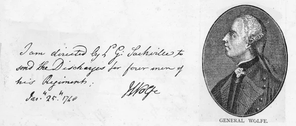 Caligrafia e assinatura do General Wolfe, 25 de janeiro