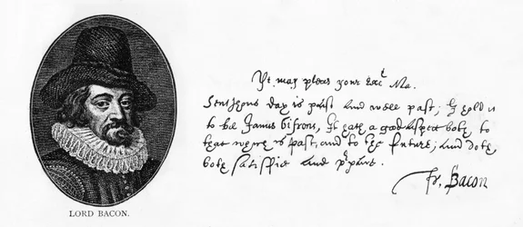 Caligrafia e assinatura de Sir Francis Bacon de uma carta ao Rei James, 29 de Abril