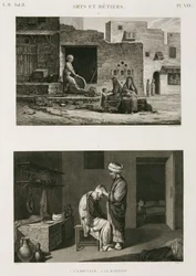 Ferragens e ferragens Moedor de facas e barbeiro, Egito, c 1798