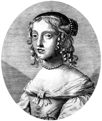 Henrietta Anne, princesa inglesa e duquesa de Orleães, filha do rei Carlos I, mulher de Filipe de Orleães (irmão do rei francês Luís XIV), gravura