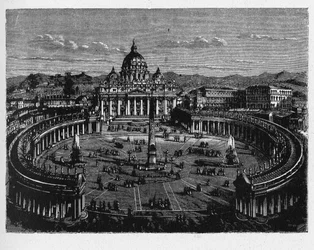 História da Roma Antiga. A Praça de São Pedro é uma enorme praça localizada diretamente em frente à Basílica de São Pedro na Cidade do Vaticano, o enclave papal rodeado por Roma, diretamente a oeste do bairro ou rione de Borgo.