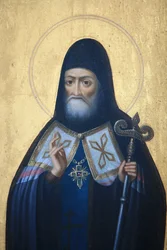 Ícone na igreja do mosteiro de Aghios Andreas no Monte Athos Grece