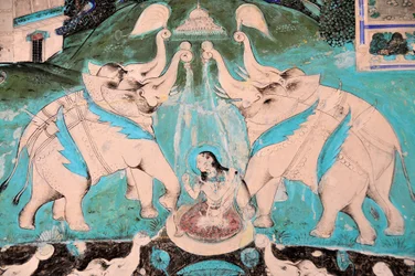 Índia, Rajasthan, BUNDI : Chitra Shala Palace fresco (século 18 e 19) (foto)