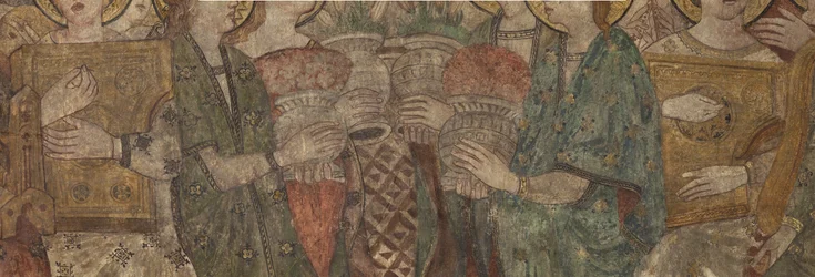 Interior. Travessia norte. Altar (Altar de las pinturas murales). Original da capela principal. Pinturas murais (fresco?). Pormenor. Fim do século XIV.