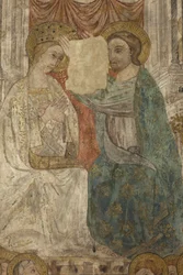 Interior. Travessia norte. Altar (Altar de las pinturas murales). Original da capela principal. Pinturas murais (fresco?). Pormenor. Fim do século XIV.