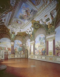 Interior do salão com afrescos de Giovanni da Sangiovanni, no Palácio Pitti