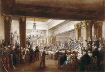 Vista interior do "Café Nuevo". Madrid, S.XIX. Gravura. ESPANHA. MADRID (COMUNIDADE AUTÓNOMA). Madrid. Museu de História