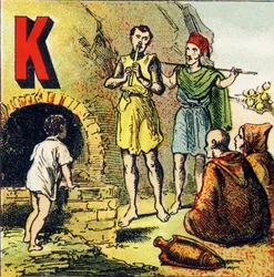 K: Kabylia. Kabylia é um país localizado na África. É habitada por Kabyles - Gravura extraída da geografia do alfabeto. Guerin-Muller et Cie, editeurs, Paris