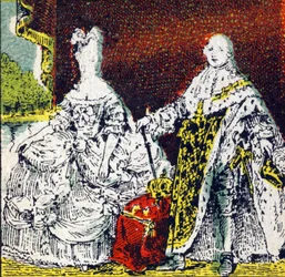 Rei Luís XVI de França e Rainha Maria Antonieta . Gravura no "Histoire de France". Série de imagens publicitárias publicadas em nome de Louit, 24 rue d