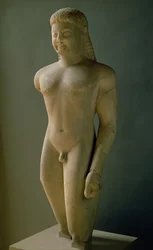 Kouros, grego, de Paros, perto do santuário de Asklepios, c.540 AC (mármore) (ver também 154092)