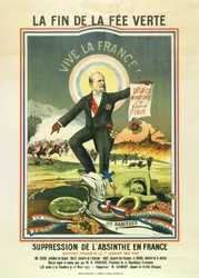 O fim da taxa verde, litografia durante a proibição do absinto em França em 1915